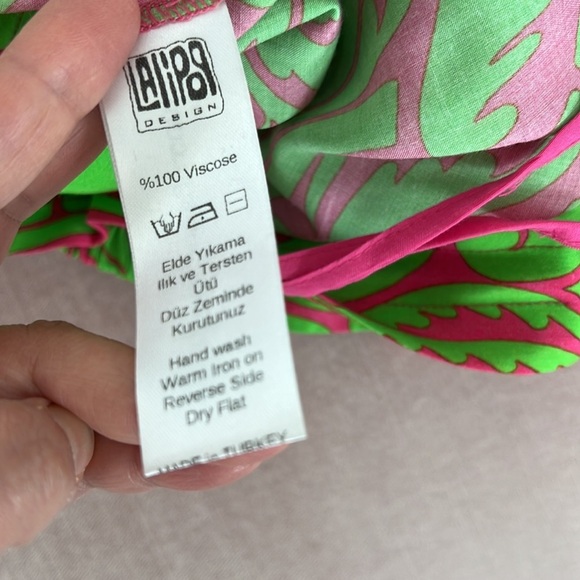 DESIGNER SET SIZE M Green Leaf Print Midi Viscose Kimono with Embroidery… - Picture 12 of 16